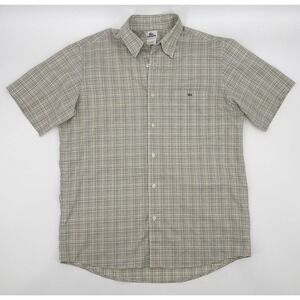 Lacoste Plaid Button Front Short Sleeve Shirt Size 42 Linen Blend XL France‎